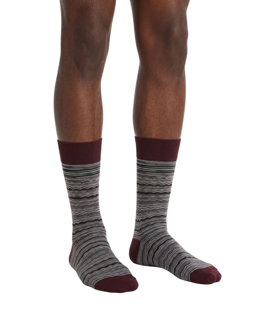 Missoni Missoni Purple Blue Mens Knit Stripe Crew Socks-M