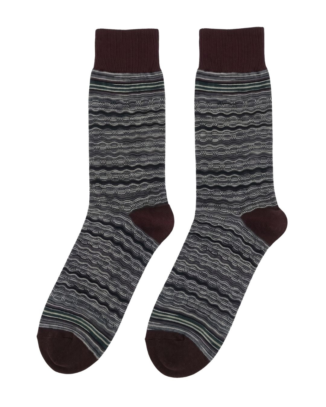 Missoni Missoni Purple Blue Mens Knit Stripe Crew Socks-M