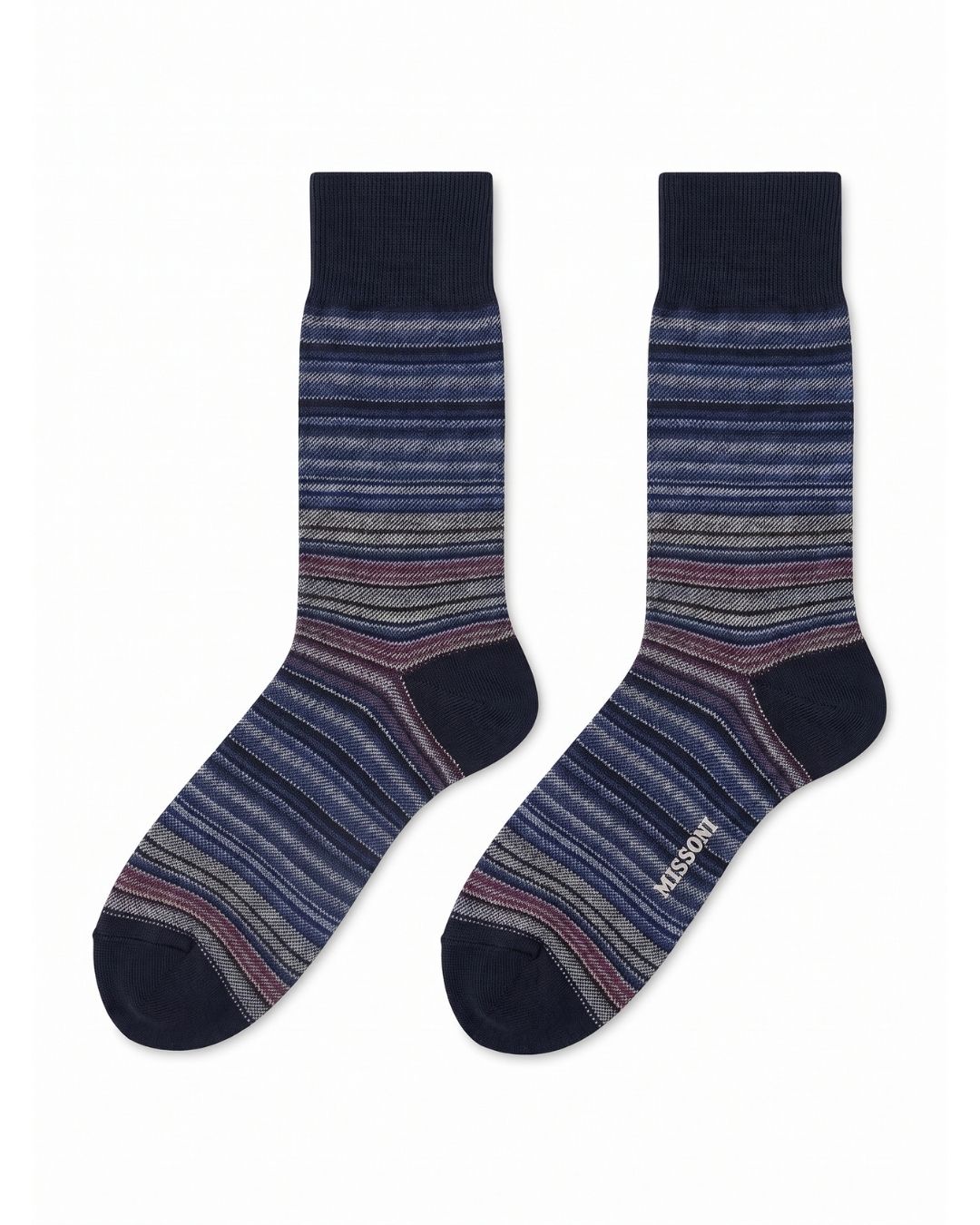 Missoni Missoni Blue Grey Mens Textured Stripe Crew Socks-M