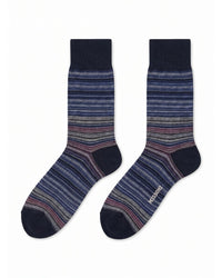Missoni Missoni Blue Grey Mens Textured Stripe Crew Socks-M