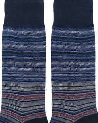 Missoni Missoni Blue Grey Mens Textured Stripe Crew Socks-M