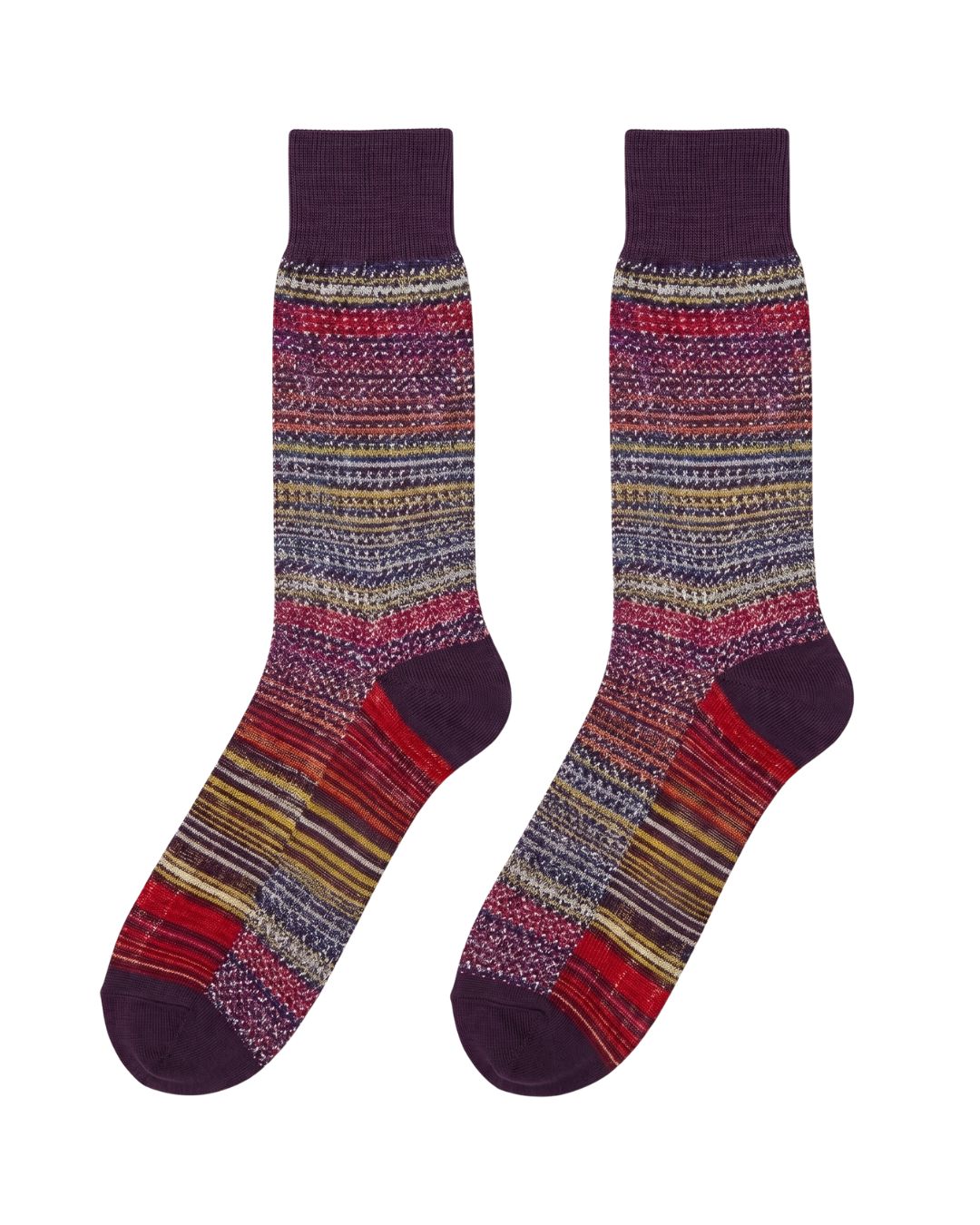Missoni Missoni Purple Multi Mens Textured Stripe Crew Socks-M