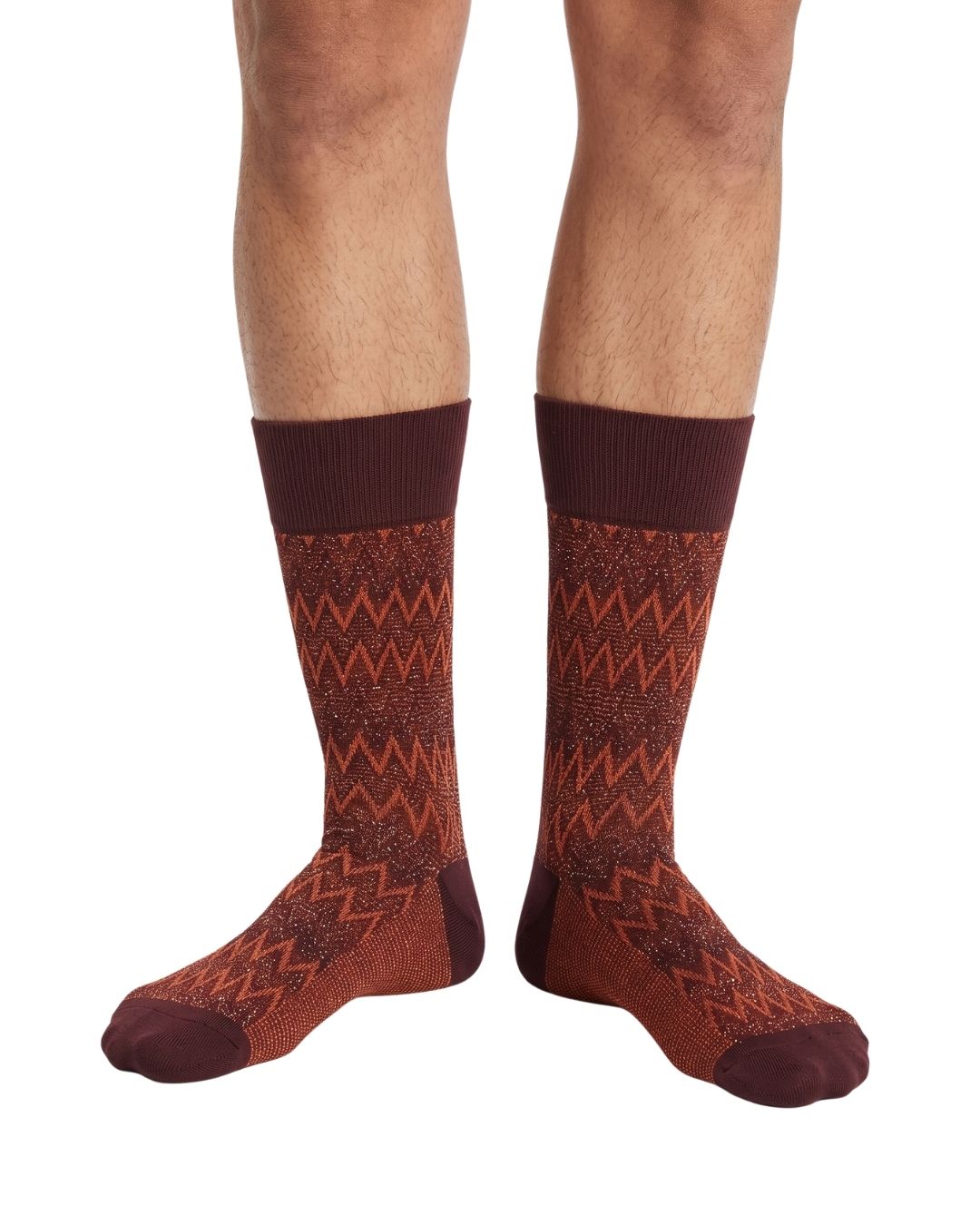 Missoni Missoni Burgundy Orange Mens Classic Chevron Crew Socks-M