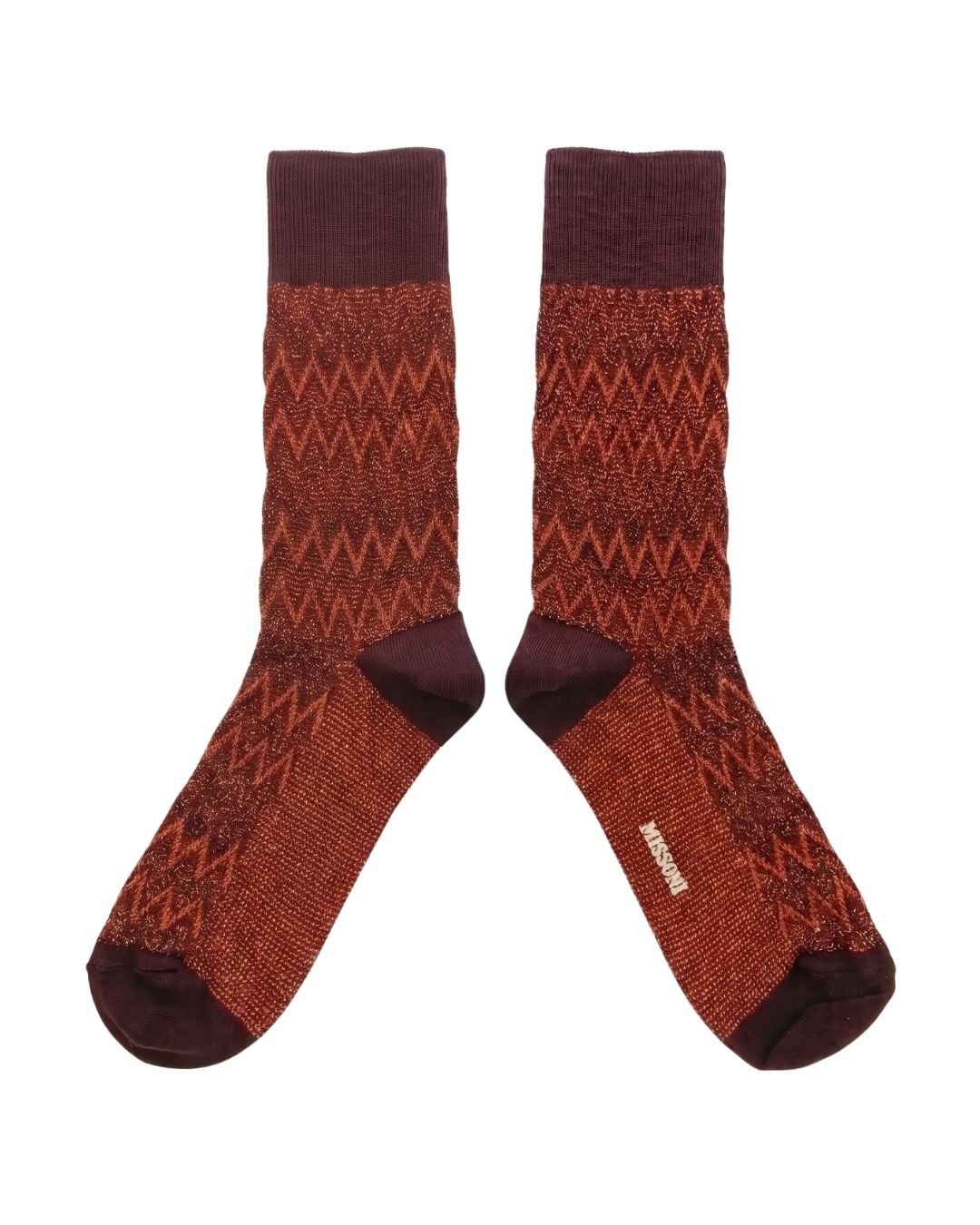 Missoni Missoni Burgundy Orange Mens Classic Chevron Crew Socks-M