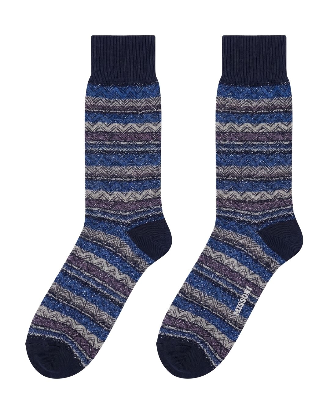 Missoni Missoni Teal Grey Mens Mix Chevron Stripe Crew Socks-L