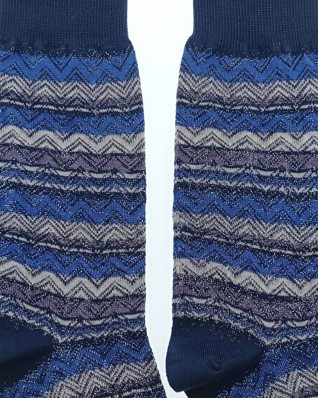 Missoni Missoni Teal Grey Mens Mix Chevron Stripe Crew Socks-L