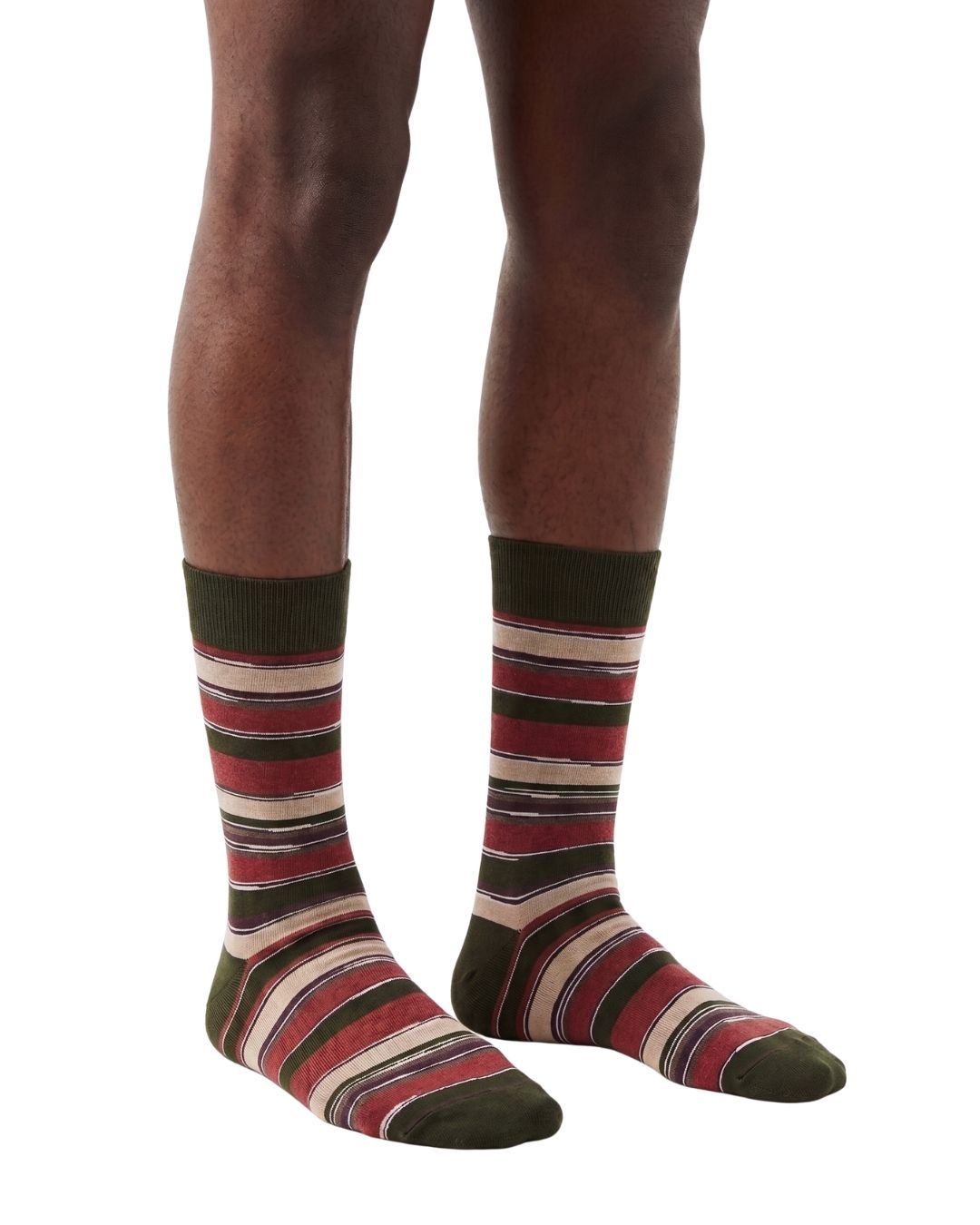Missoni Missoni Red Beige Mens Mix Stripe Crew Socks-M