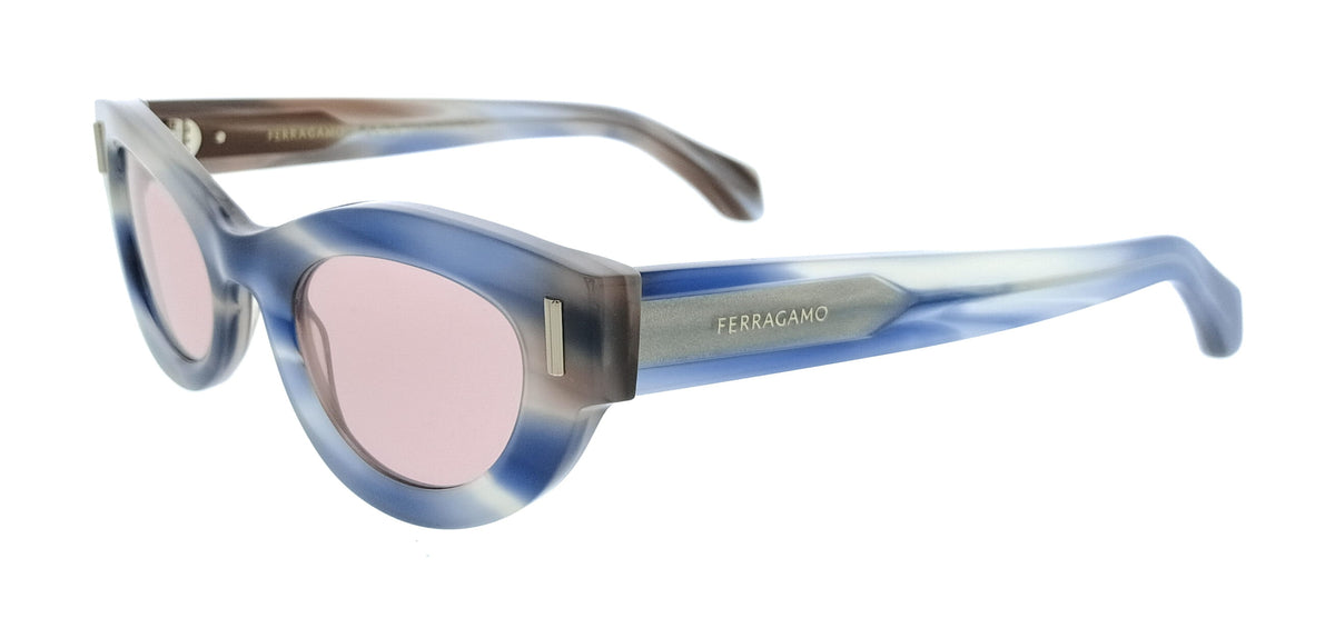 Salvatore Ferragamo Striped Sand Blue Round SF2062SE 314 Sunglasses