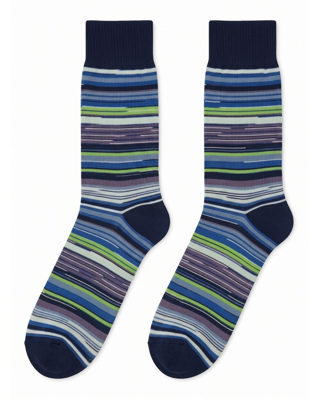 Missoni Missoni Blue Green  Mens Classic Stripe Crew Socks-L