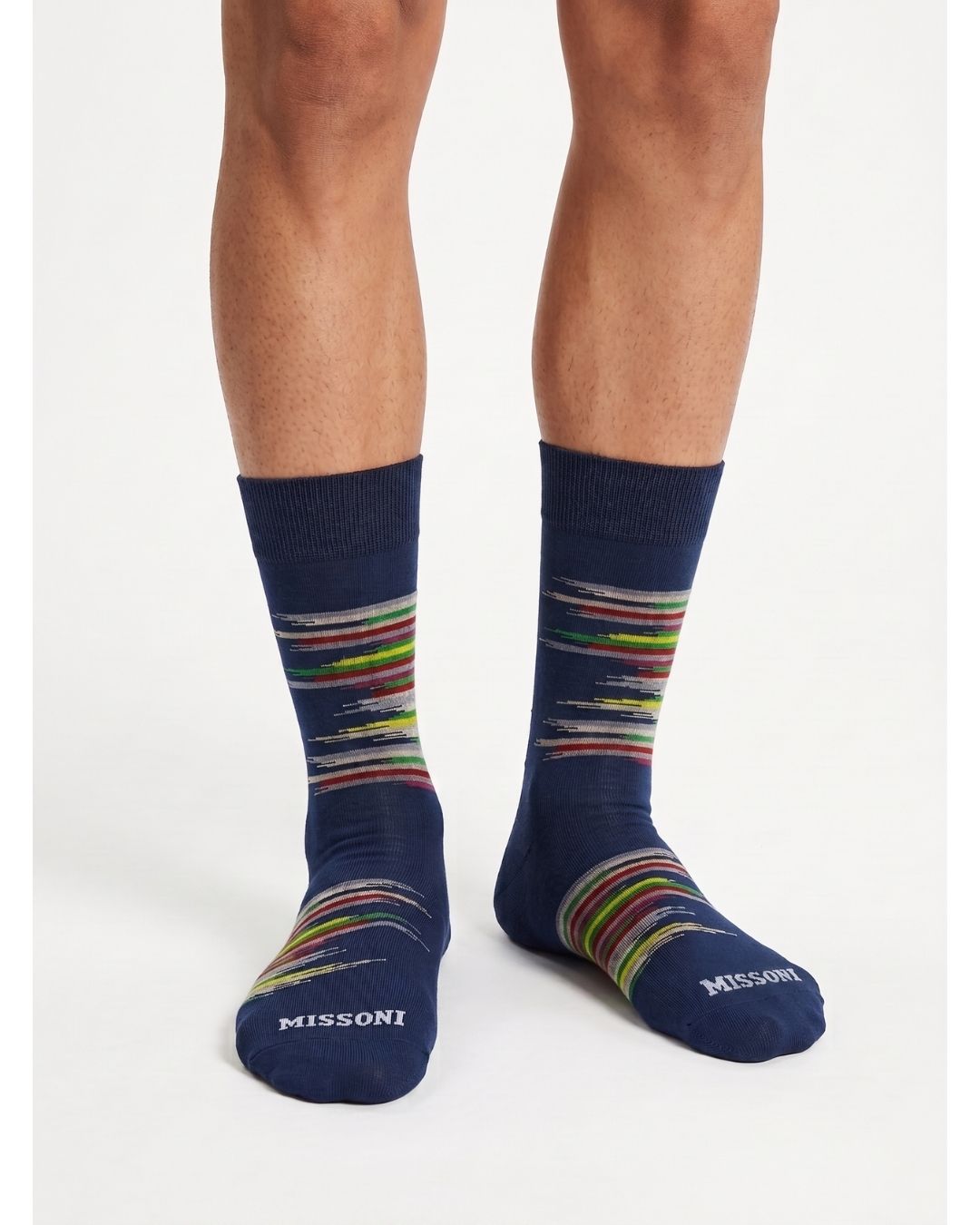 Missoni Missoni Blue Mens Color Stripe Crew Socks-M