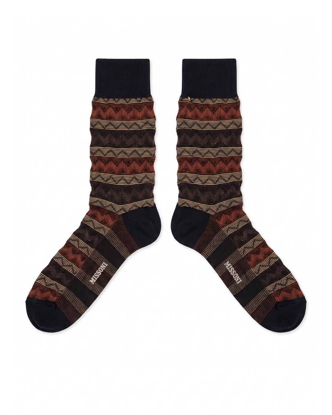 Missoni Missoni Black Brown Mens Mix Pattern Crew Socks-M