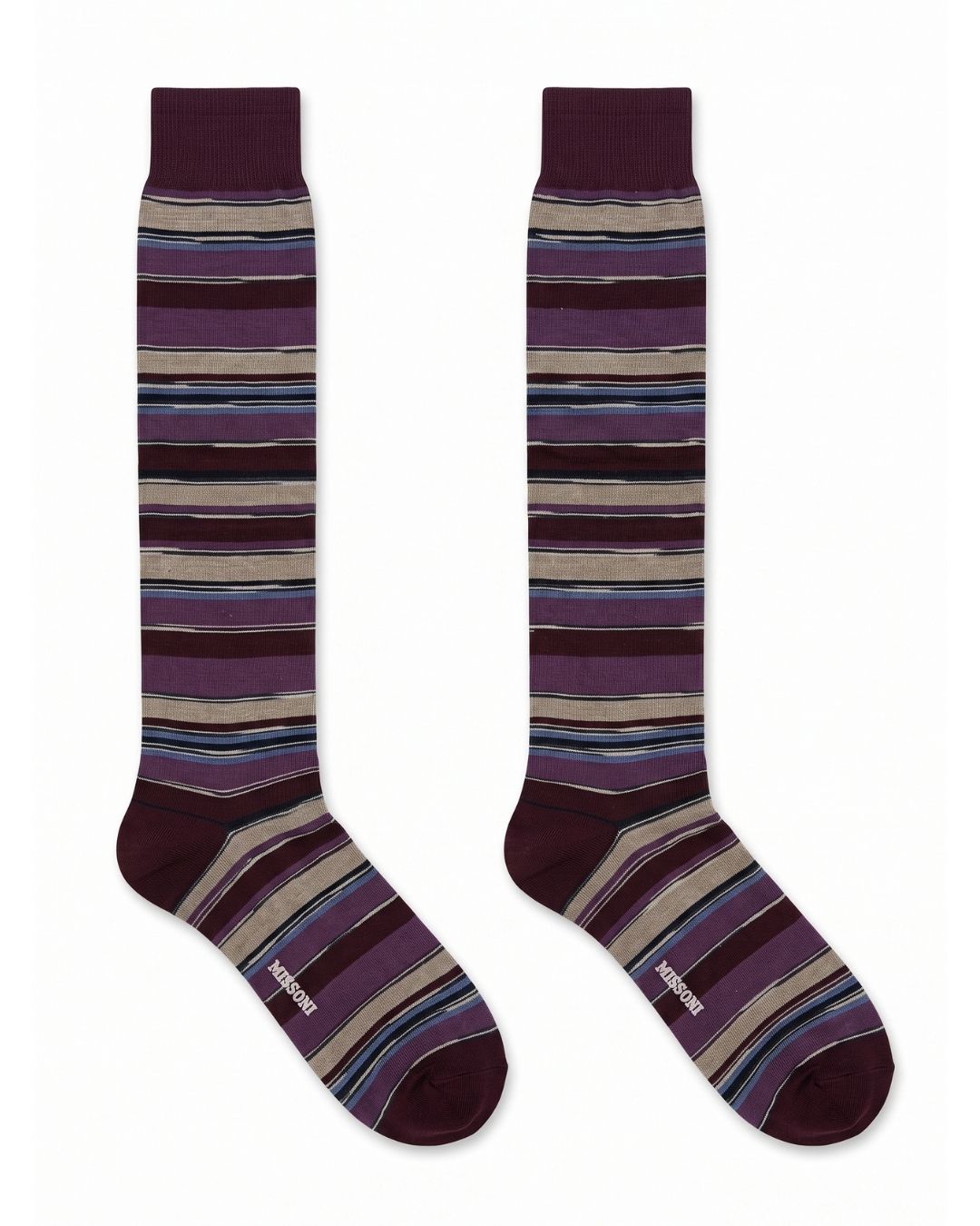 Missoni Missoni Plum Multi Mens Stripe Crew Socks-L