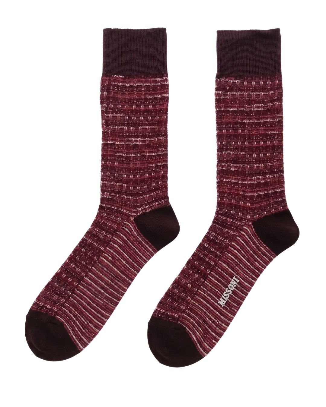 Missoni Missoni Burgundy Red Mens Textured Stripe Crew Socks-M
