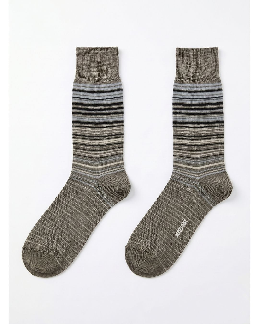 Missoni Missoni Taupe Blue Mens Classic Stripe Crew Socks-M