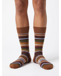 Missoni Missoni Burgubdy Brown Mens Stripe Crew Socks-M