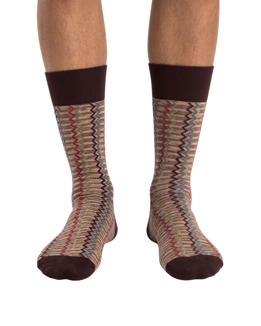 Missoni Missoni Pink Brown Mens Zigzag  Crew Socks-
