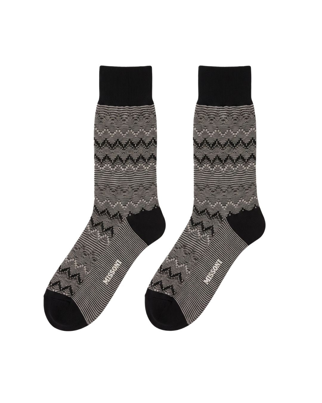 Missoni Missoni Black Light Grey Mens Chevron Crew Socks-