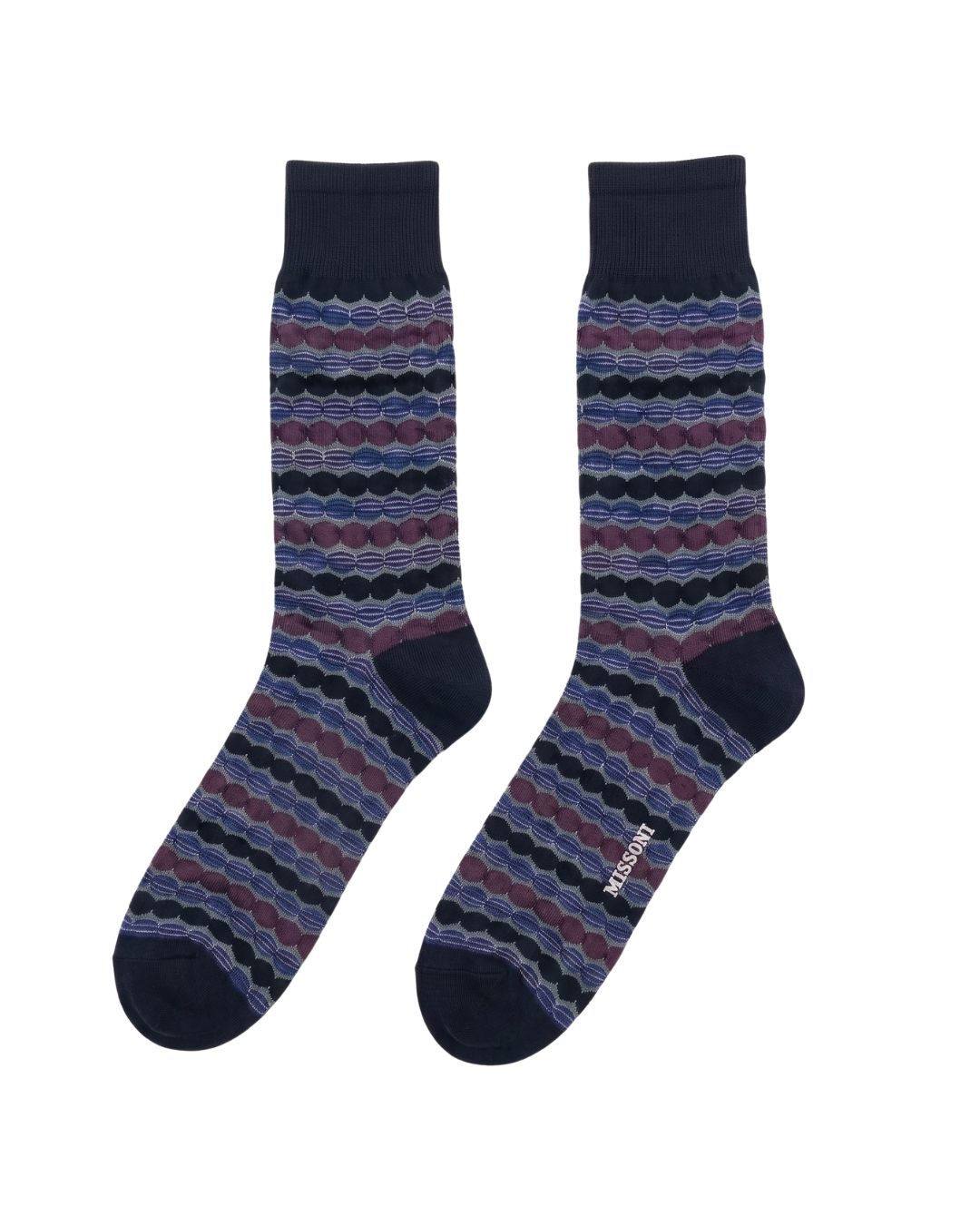 Missoni Missoni Navy Burgundy Mens Pattern Crew Socks-L