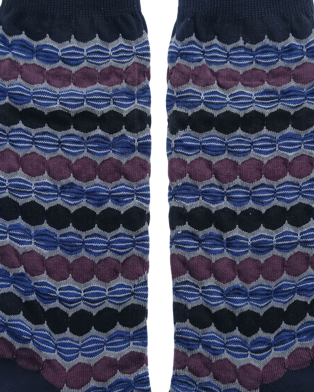 Missoni Missoni Navy Burgundy Mens Pattern Crew Socks-L