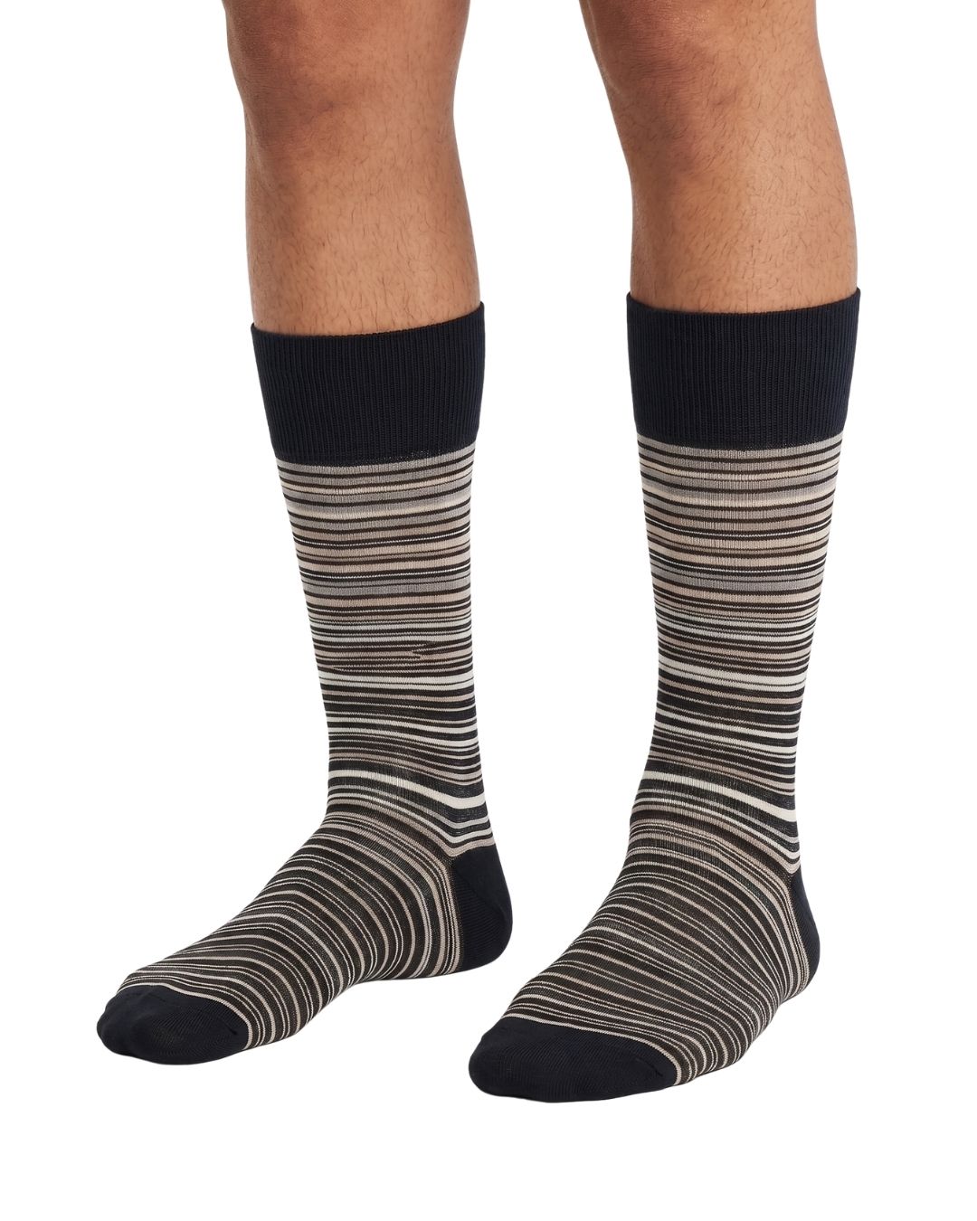 Missoni Missoni Black Beige Mens Fine Stripe Crew Socks-M