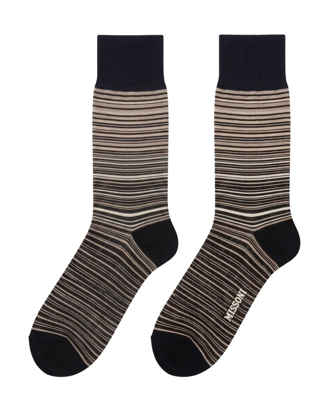 Missoni Missoni Black Beige Mens Fine Stripe Crew Socks-M