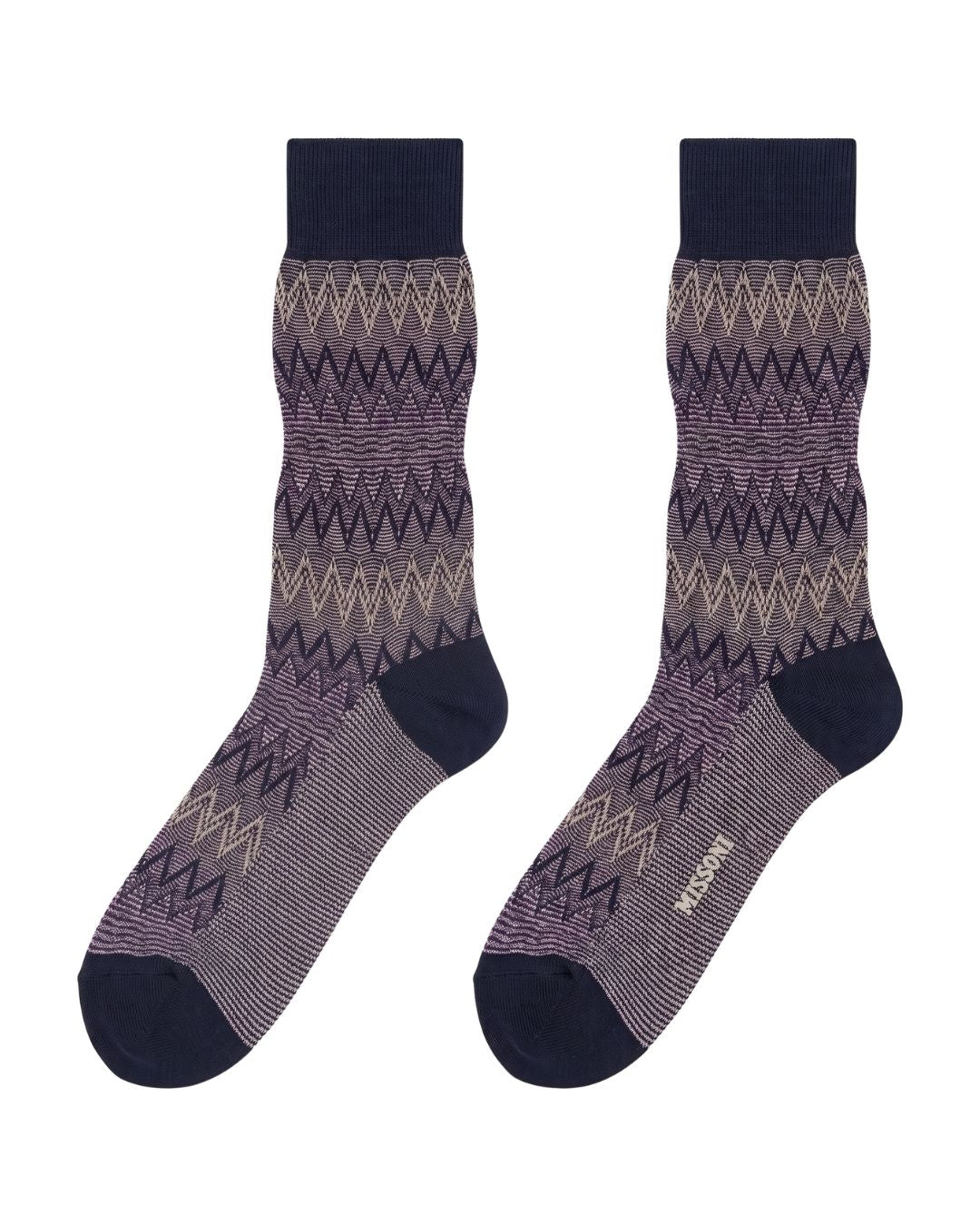 Missoni Missoni Purple Navy Mens Chevron Crew Socks-M