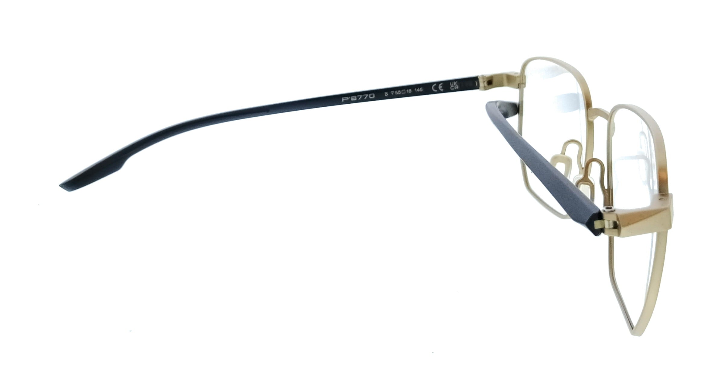 Porsche Design Porsche Design P8770 55B000 Shiny Gold Black Square Mens Sunglasses