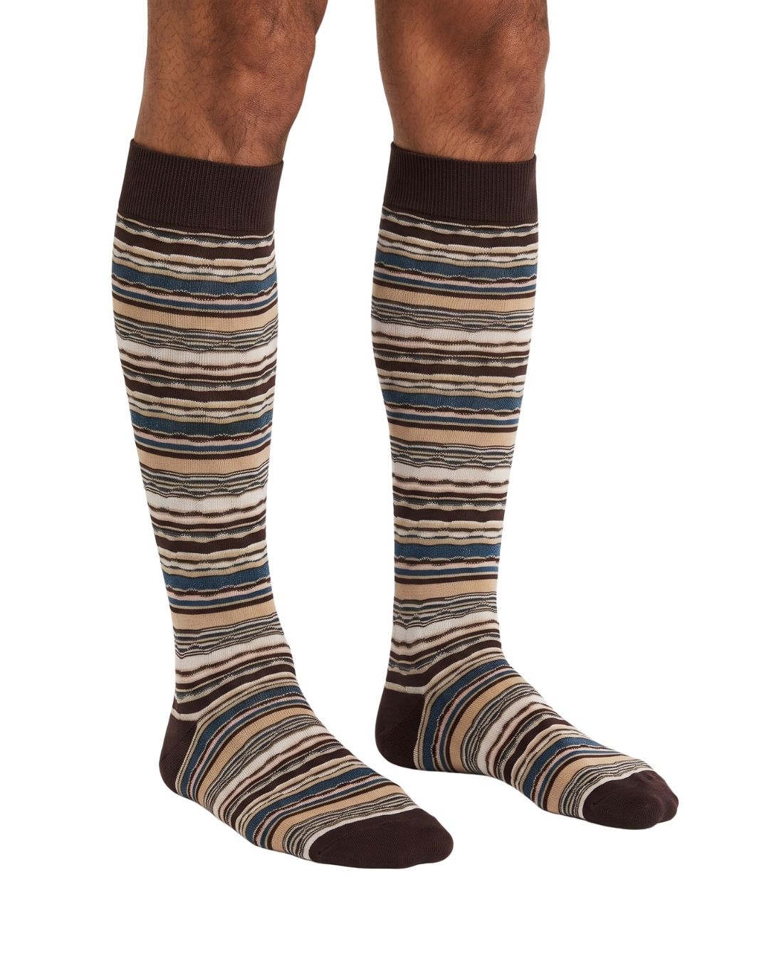 Missoni Missoni Brown Teal Mens Stripe Dress Socks-