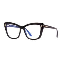 Tom Ford Eyeglasses Cat Eye Full Rim, Shiny Dark Brown Frame and Clear Blue Light Block Lens FT5826-B048