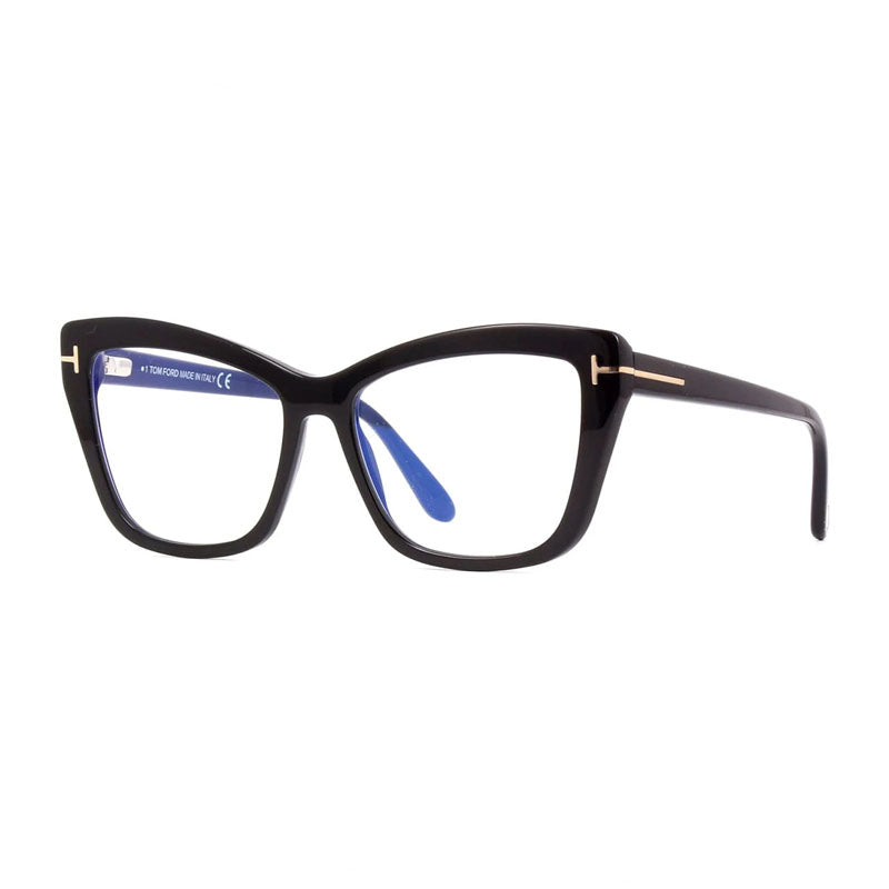 Tom Ford Eyeglasses Cat Eye Full Rim, Shiny Dark Brown Frame and Clear Blue Light Block Lens FT5826-B048
