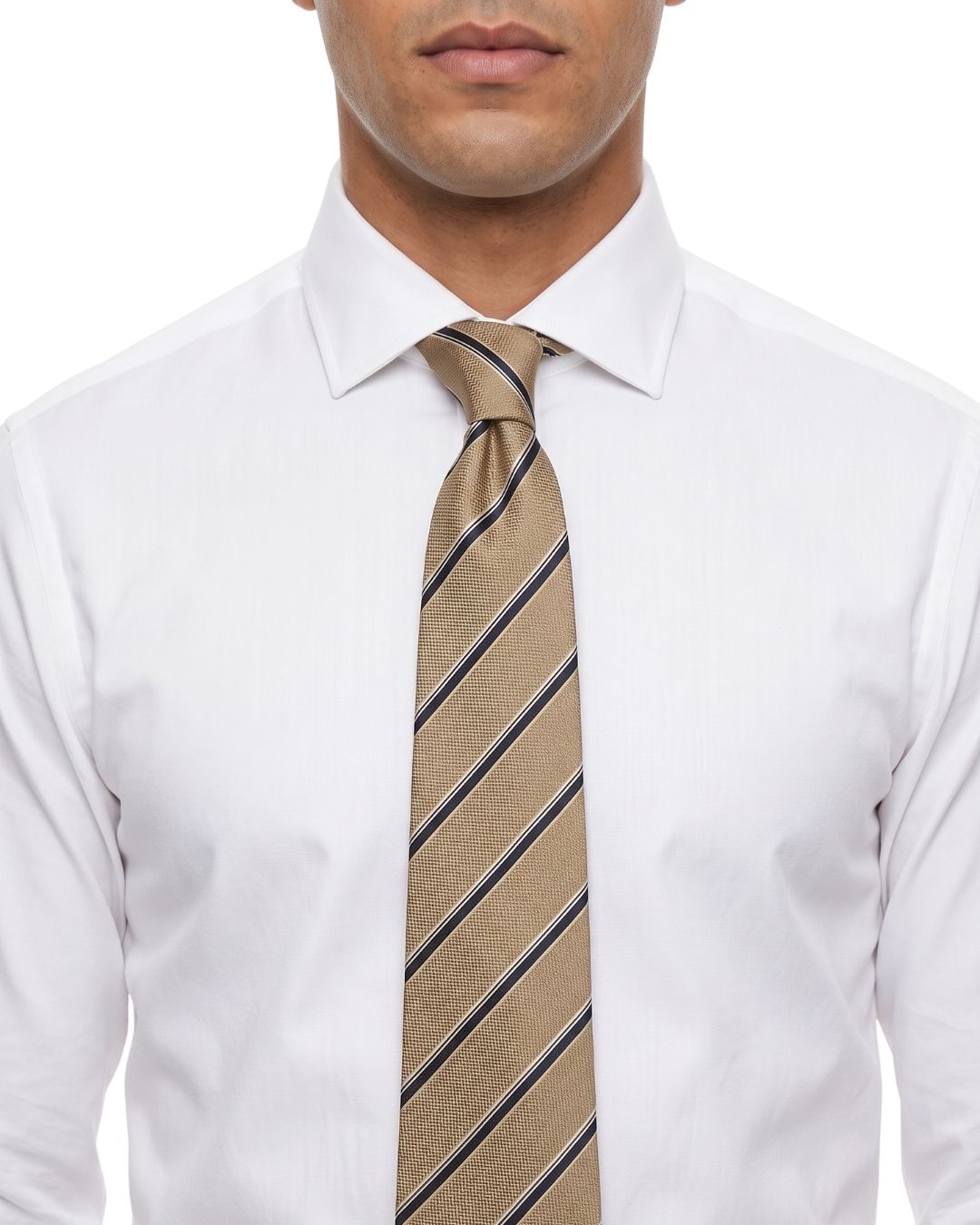 ARMANI COLLEZIONI Armani Collezioni Mens Tan / Navy Diagonal Stripe Silk Neck Tie
