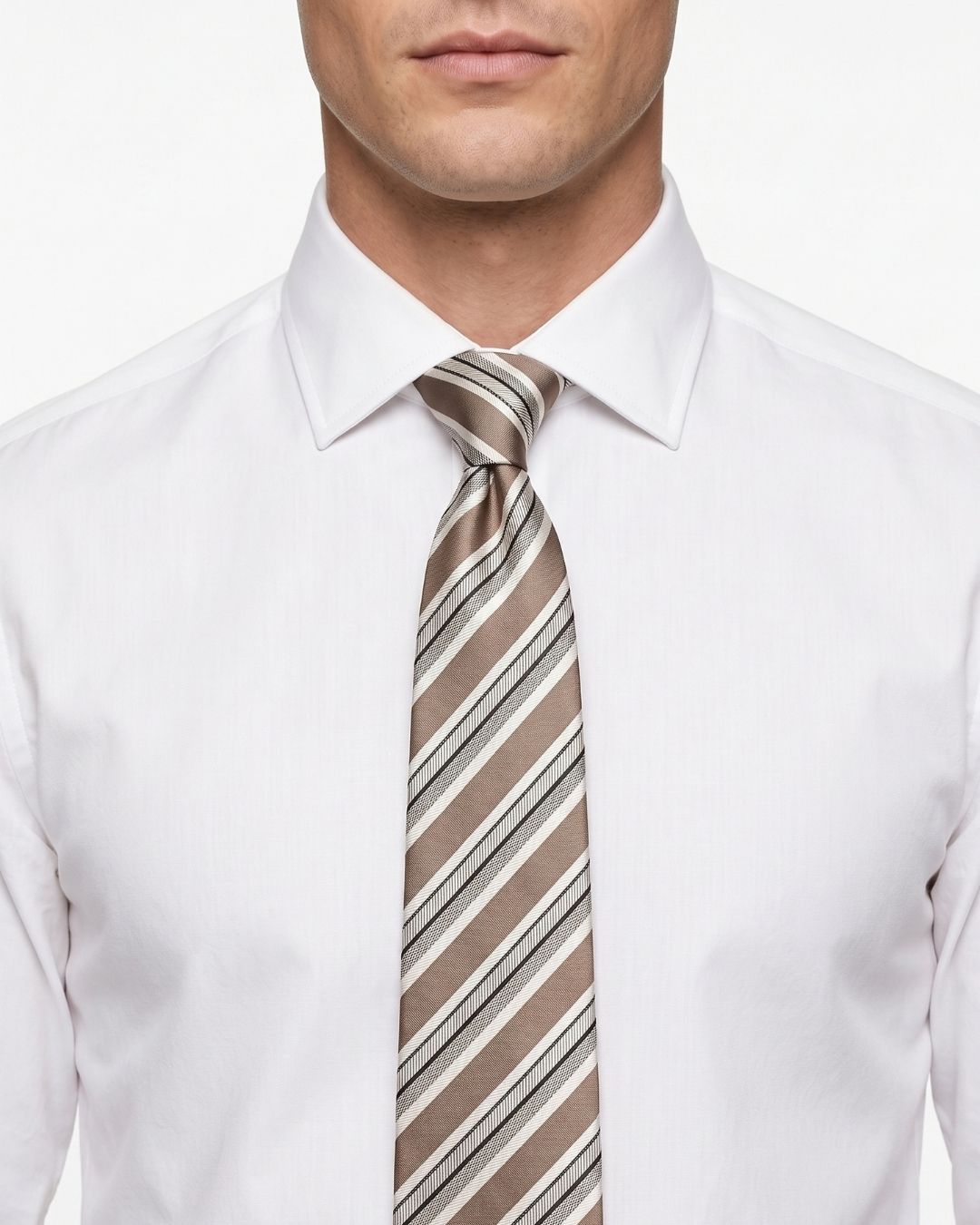 Armani Collezioni Mens Taupe / White / Black Diagonal Stripe Neck Tie