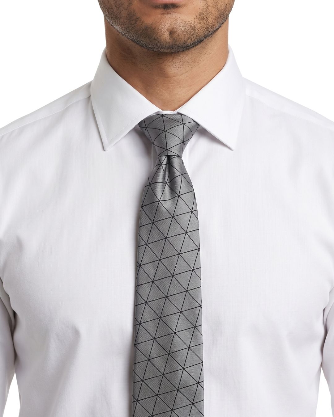 ARMANI COLLEZIONI Armani Collezione Mens Silver Gray / Black Triangle Geometric Neck Tie