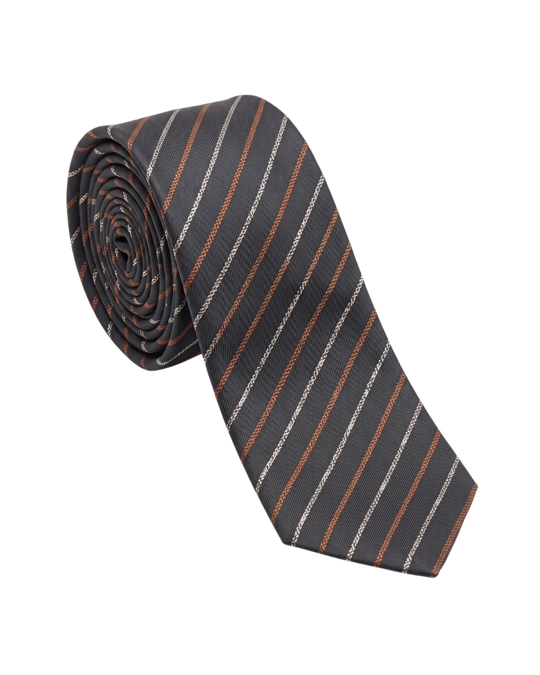 ARMANI COLLEZIONI Armani Collezioni Mens Charcoal / Orange Diagonal Stripe Silk Neck Tie