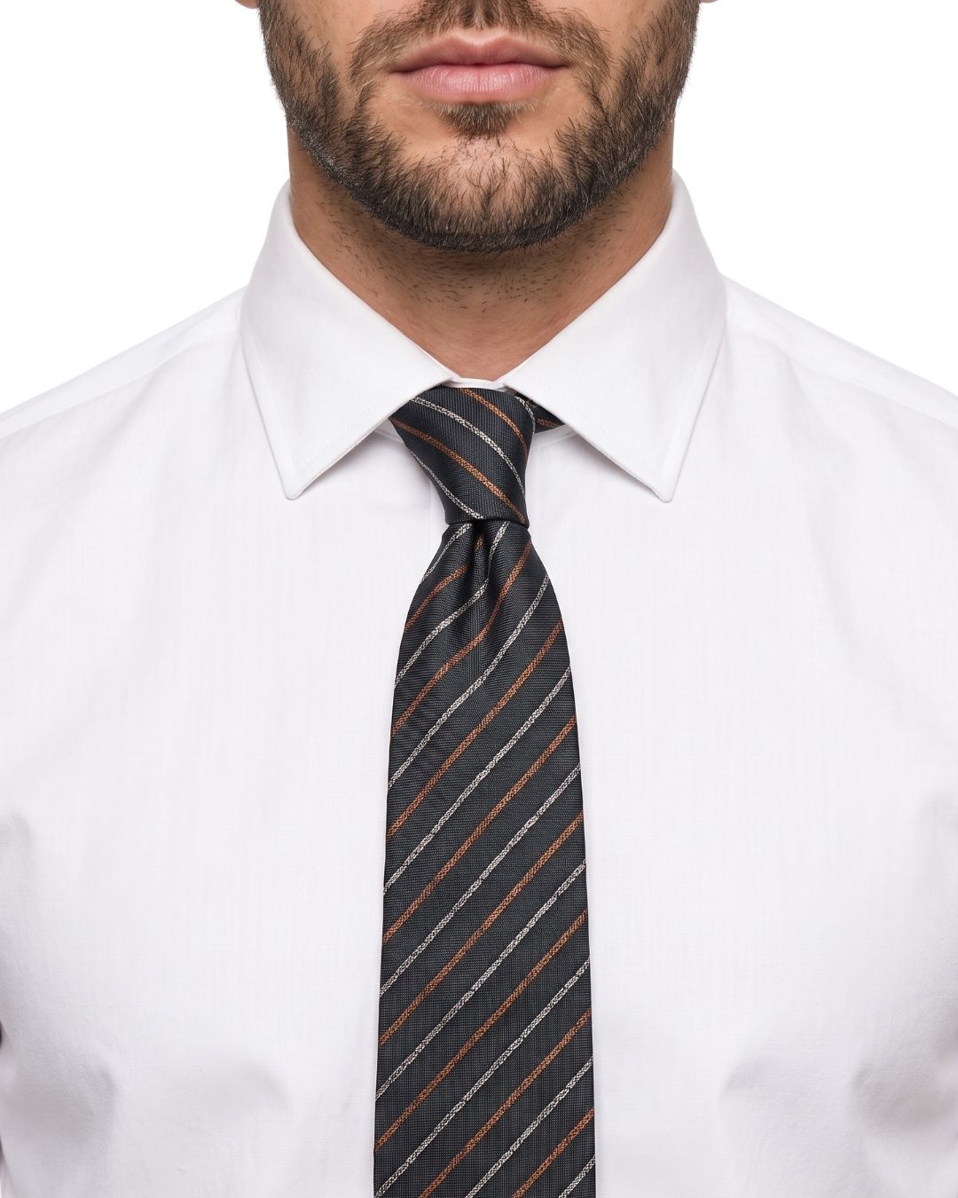 ARMANI COLLEZIONI Armani Collezioni Mens Charcoal / Orange Diagonal Stripe Silk Neck Tie