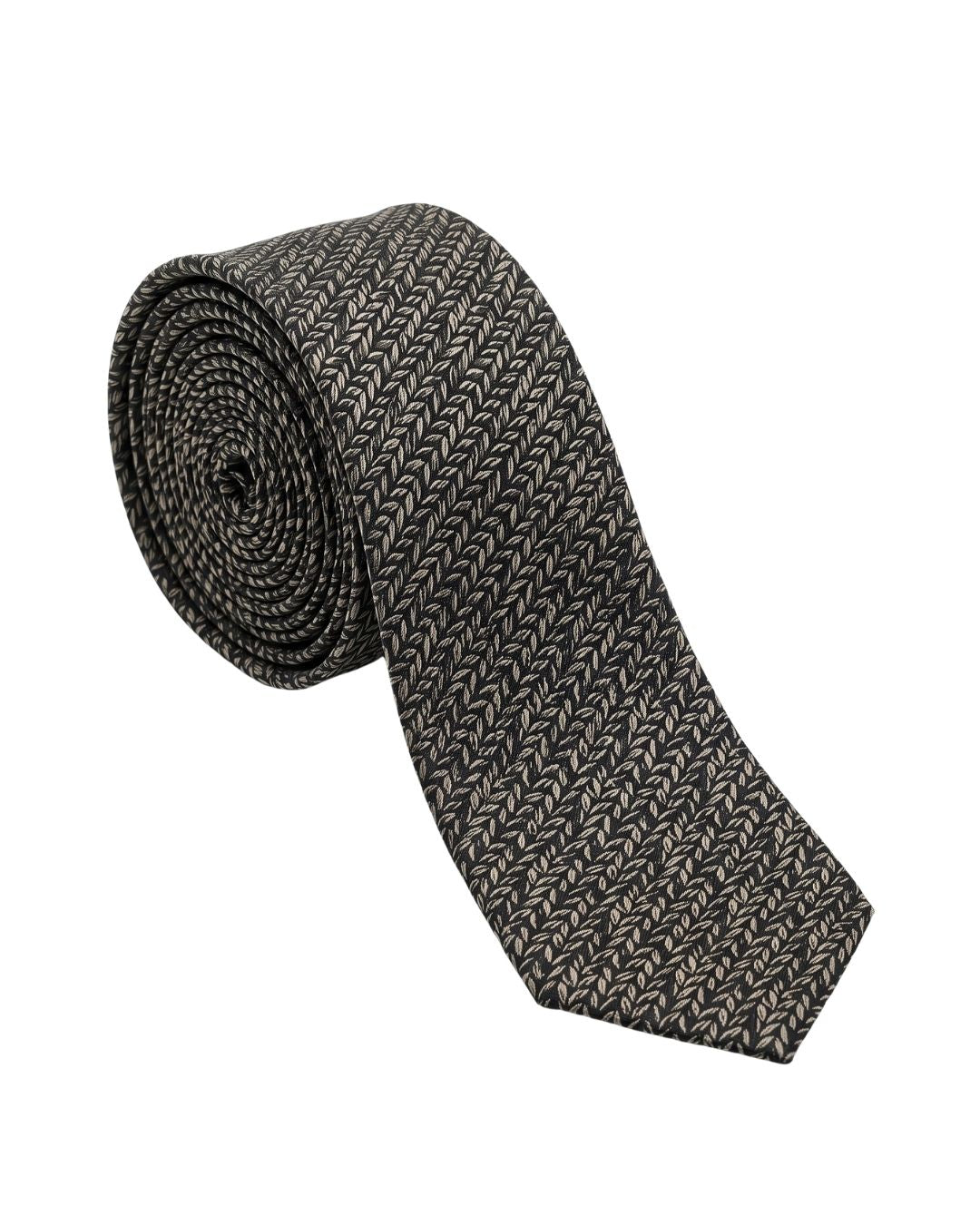 Armani Collezioni Mens Black / Gray Micro Leaf Geometric Neck Tie