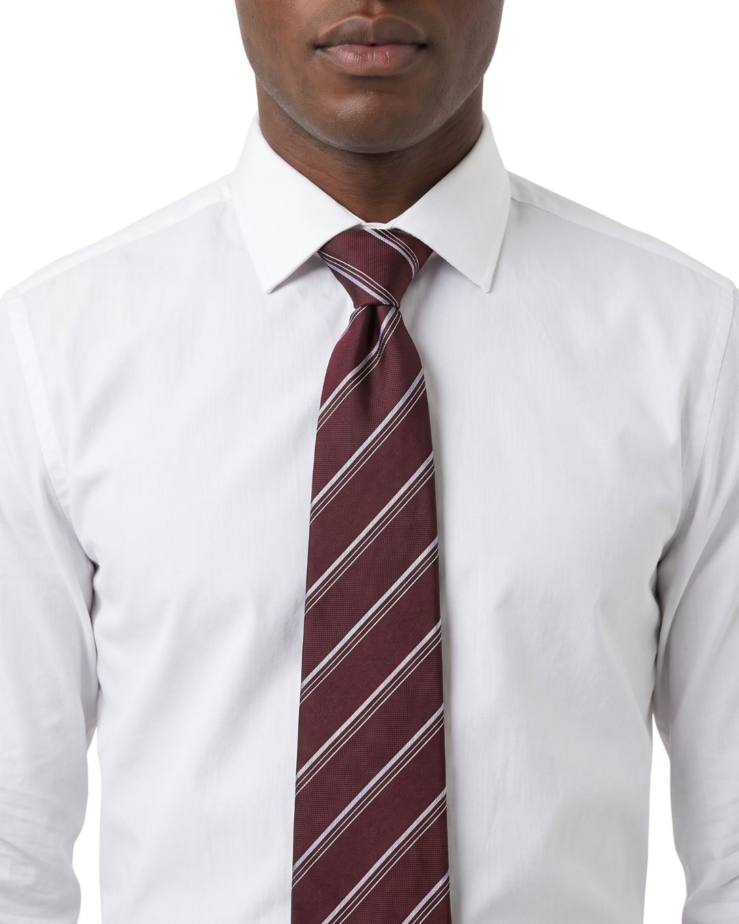 ARMANI COLLEZIONI Armani Collezioni Mens Burgundy / White Diagonal Stripe Silk Neck Tie