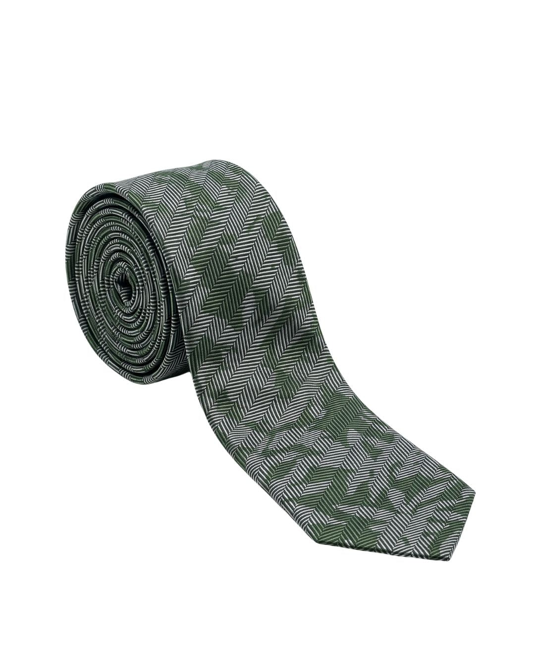 ARMANI COLLEZIONI Armani Collezioni Mens Green / Gray Botanical Herringbone Neck Tie