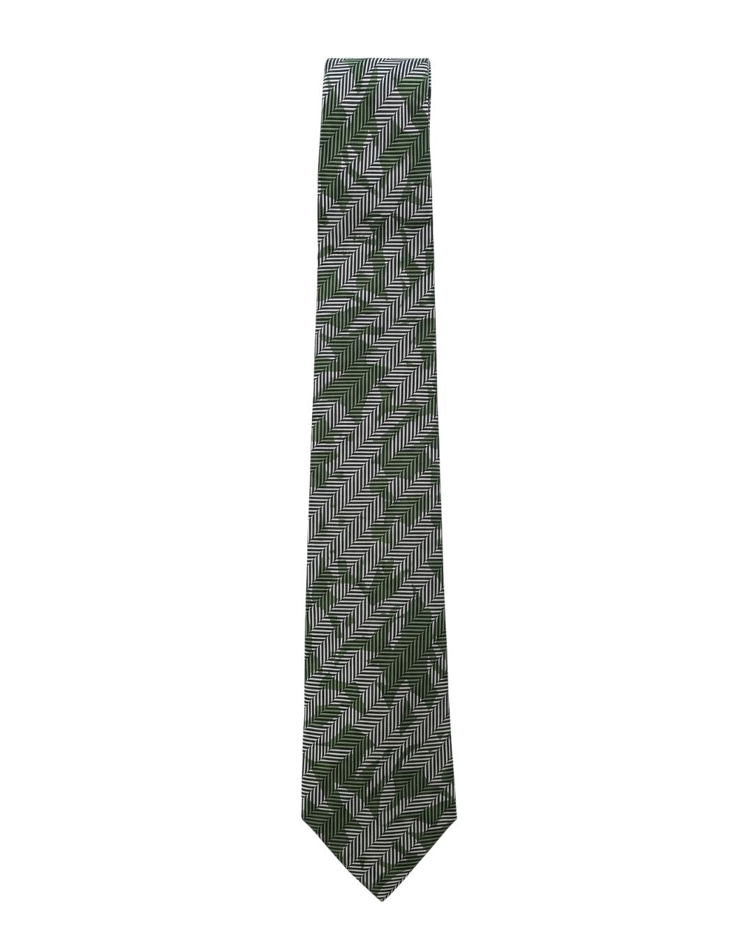 ARMANI COLLEZIONI Armani Collezioni Mens Green / Gray Botanical Herringbone Neck Tie