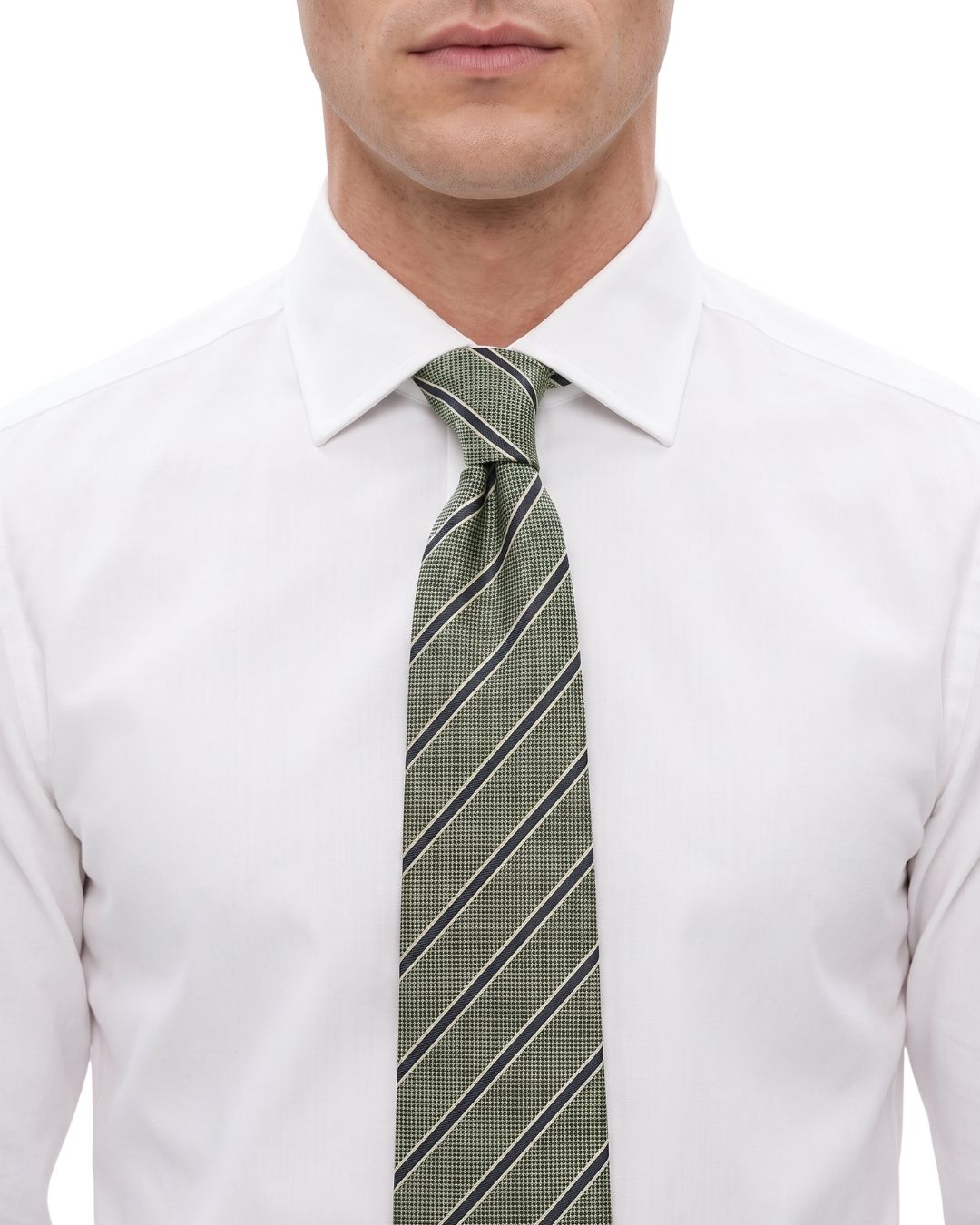 ARMANI COLLEZIONI Armani Collezioni Mens Sage Green / Navy Diagonal Stripe Neck Tie