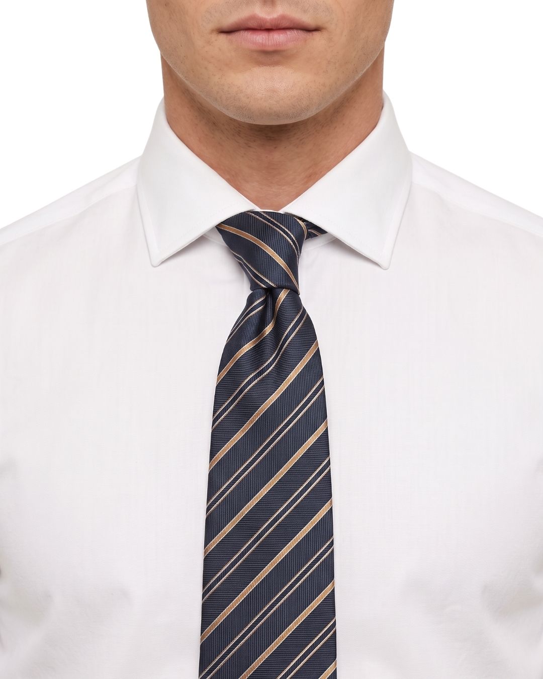 ARMANI COLLEZIONI Armani Collezioni Mens Navy Blue / Tan Diagonal Stripe Neck Tie