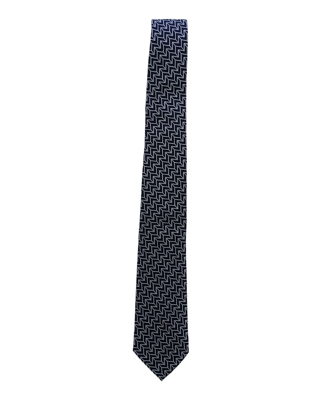 ARMANI COLLEZIONI Armani Collezione Mens Navy Blue / Gray Zigzag Geometric Neck Tie