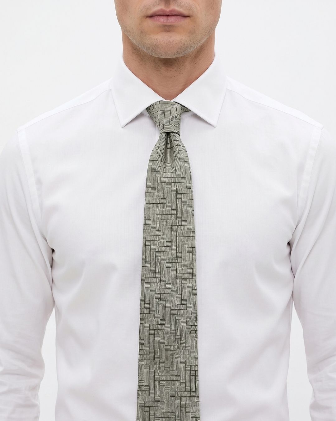 ARMANI COLLEZIONI Armani Collezioni Mens Sage Green / Charcoal Linear Grid Neck Tie
