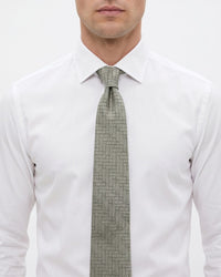 ARMANI COLLEZIONI Armani Collezioni Mens Sage Green / Charcoal Linear Grid Neck Tie