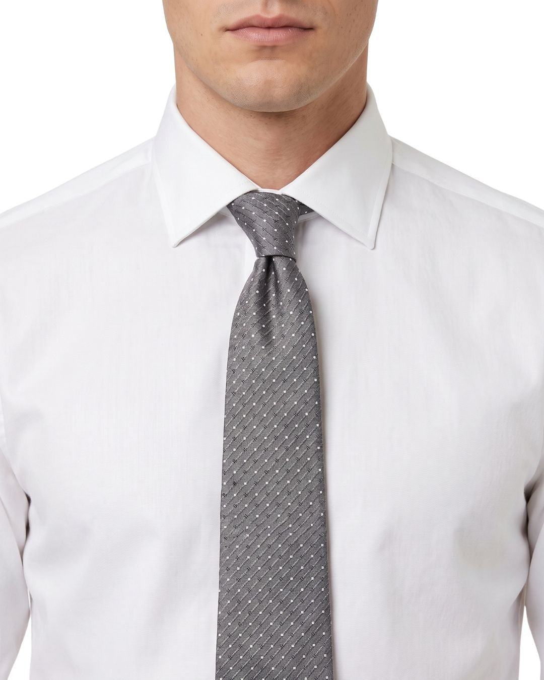ARMANI COLLEZIONI Armani Collezioni Mens Gray / White Micro Dash Neck Tie