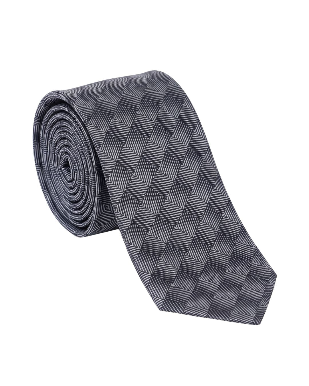 ARMANI COLLEZIONI Armani Collezione Mens Charcoal Gray / Silver Gray Optical Geometric Neck Tie