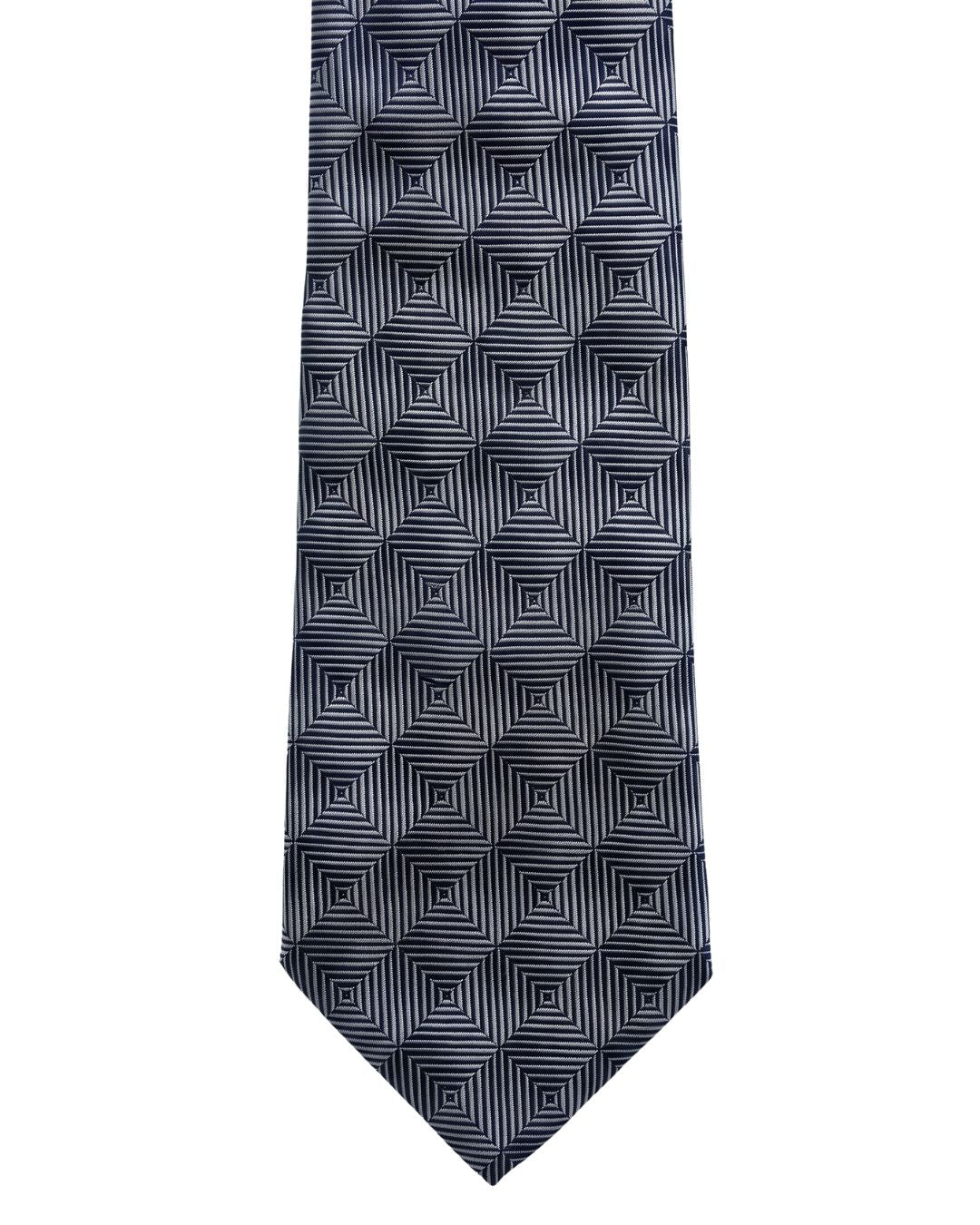 ARMANI COLLEZIONI Armani Collezione Mens Charcoal Gray / Silver Gray Optical Geometric Neck Tie