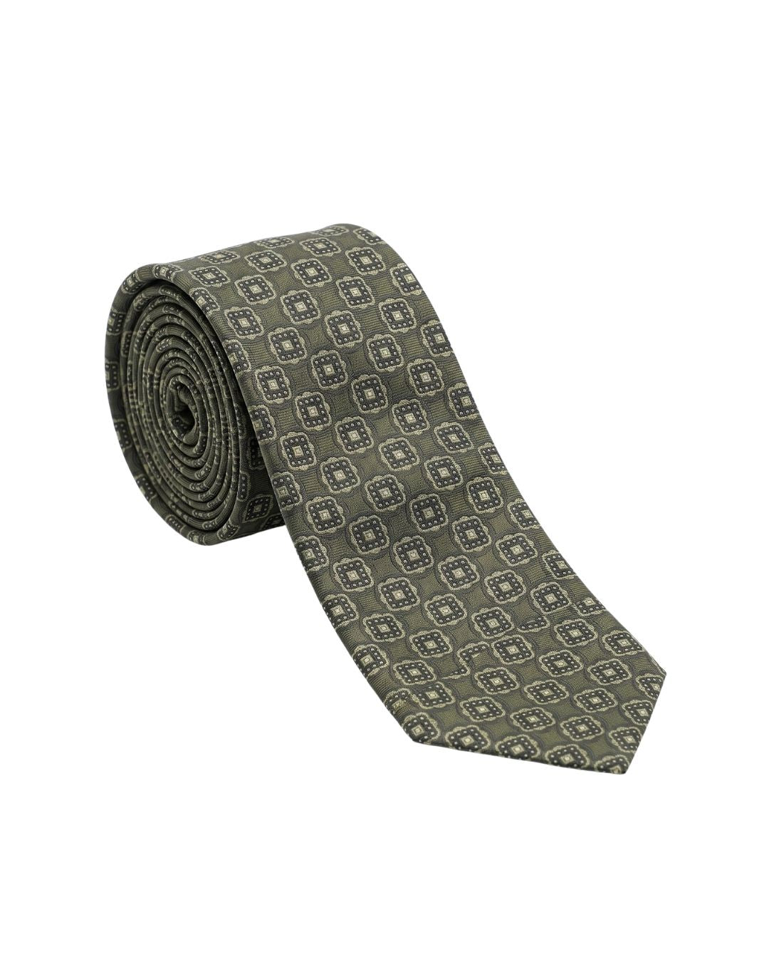 ARMANI COLLEZIONI Armani Collezioni Mens Olive Green / Beige Geometric Silk Neck Tie