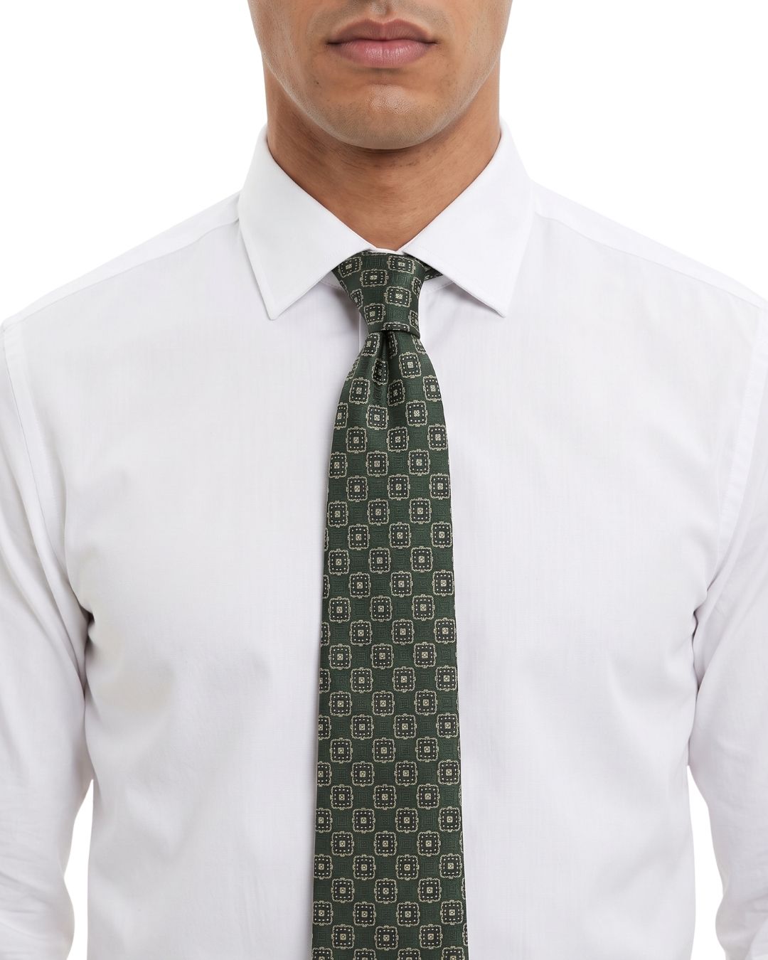 ARMANI COLLEZIONI Armani Collezioni Mens Olive Green / Beige Geometric Silk Neck Tie