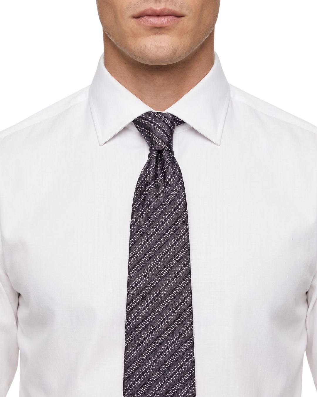 ARMANI COLLEZIONI Armani Collezioni Mens Dark Purple / Pink Textured Diagonal Stripe Neck Tie